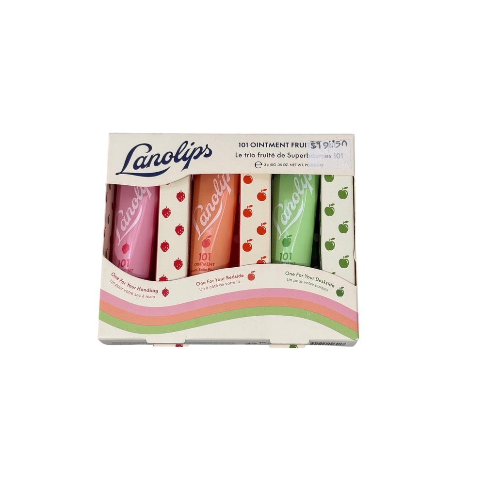 Lanolips 101 Ointment Fruities Trio Lip Balm Set Strawberry Peach Green Apple